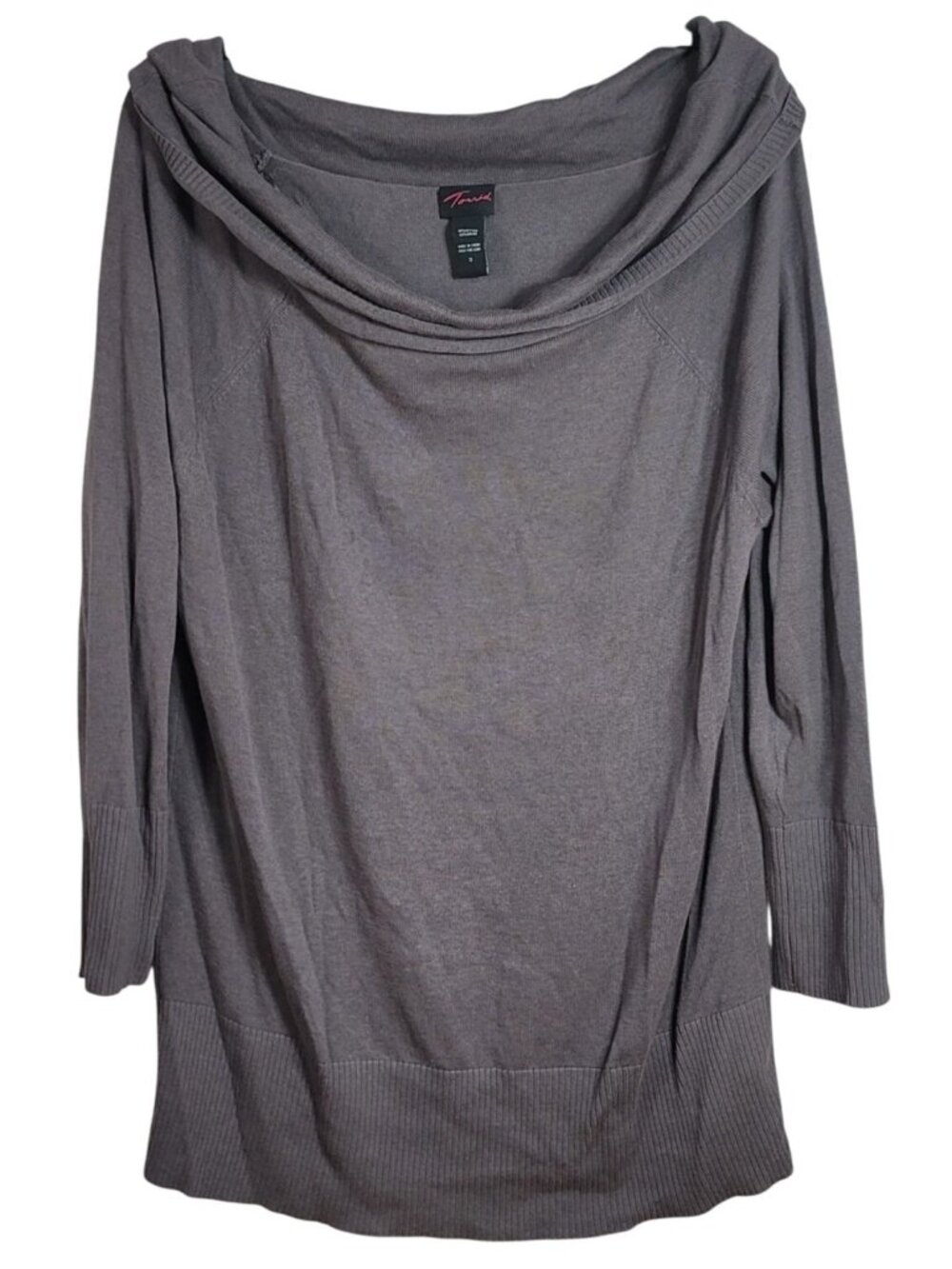 Torrid Women Pullover Sweater Gray 3X Long Sleeve Tunic Loose Fit Cowl Boat Neck